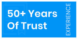 50 years of trust sign, blue backgound